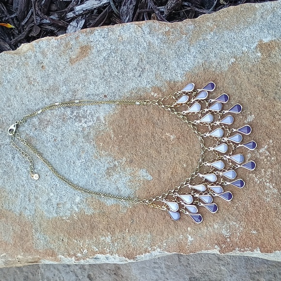 Elegant Gold and Purple Teardrop Layered Necklace - Picture 2 of 4
